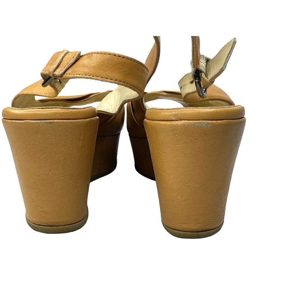 Butter Italy Light Camel Wedge Platform Peep Toe Slingback Size 9.5 - Picture 11 of 12